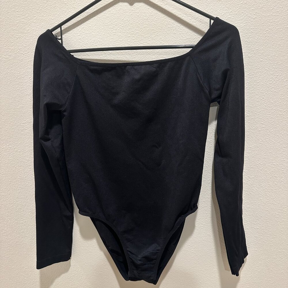 Spirit Square-Neck Long-Sleeve Black Bodysuit